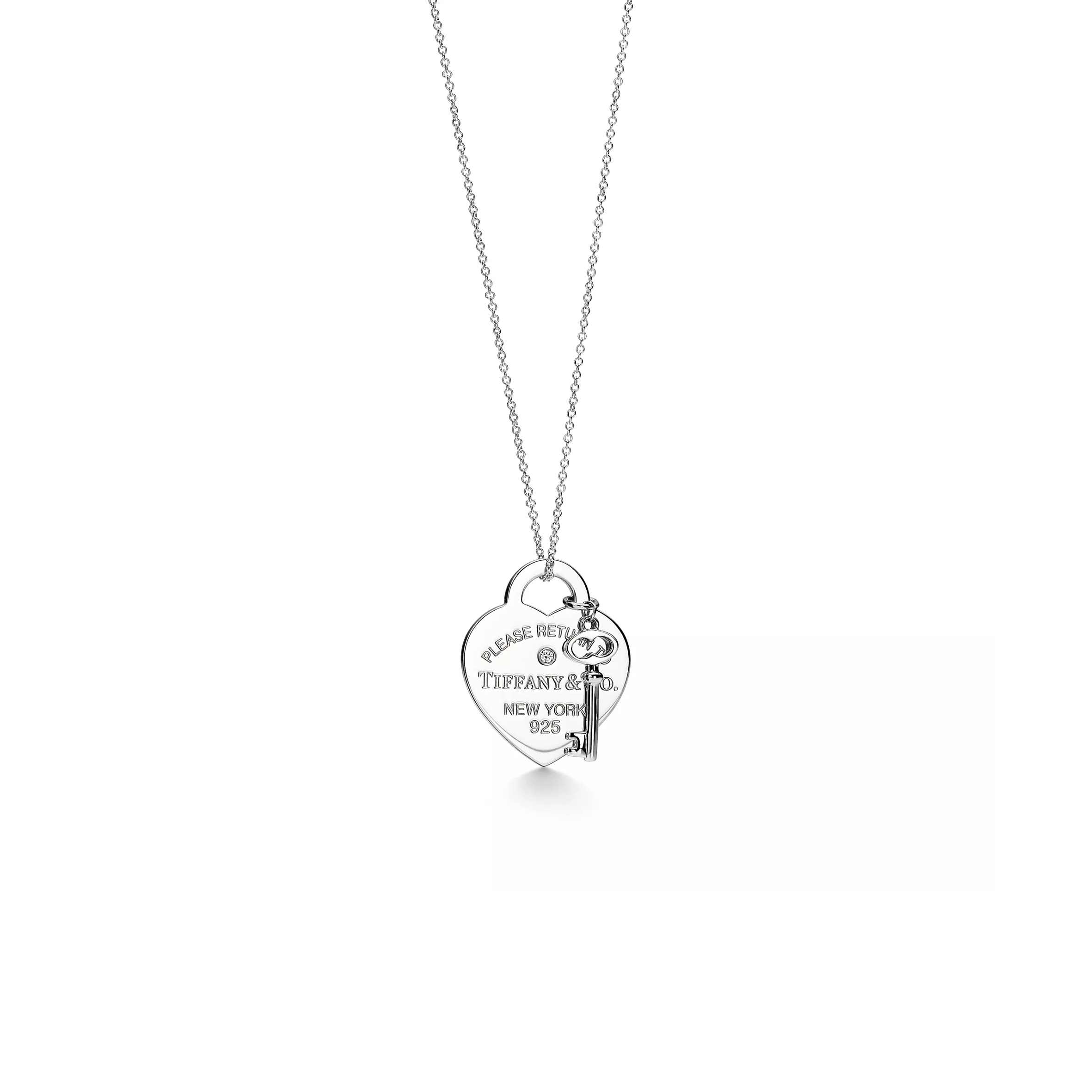 TIFFANY RETURN TO TIFFANY EART TAG AND KEY NECKLACE IN STERLING SILVER WITH A DIAMOND, MEDIUM 69683959